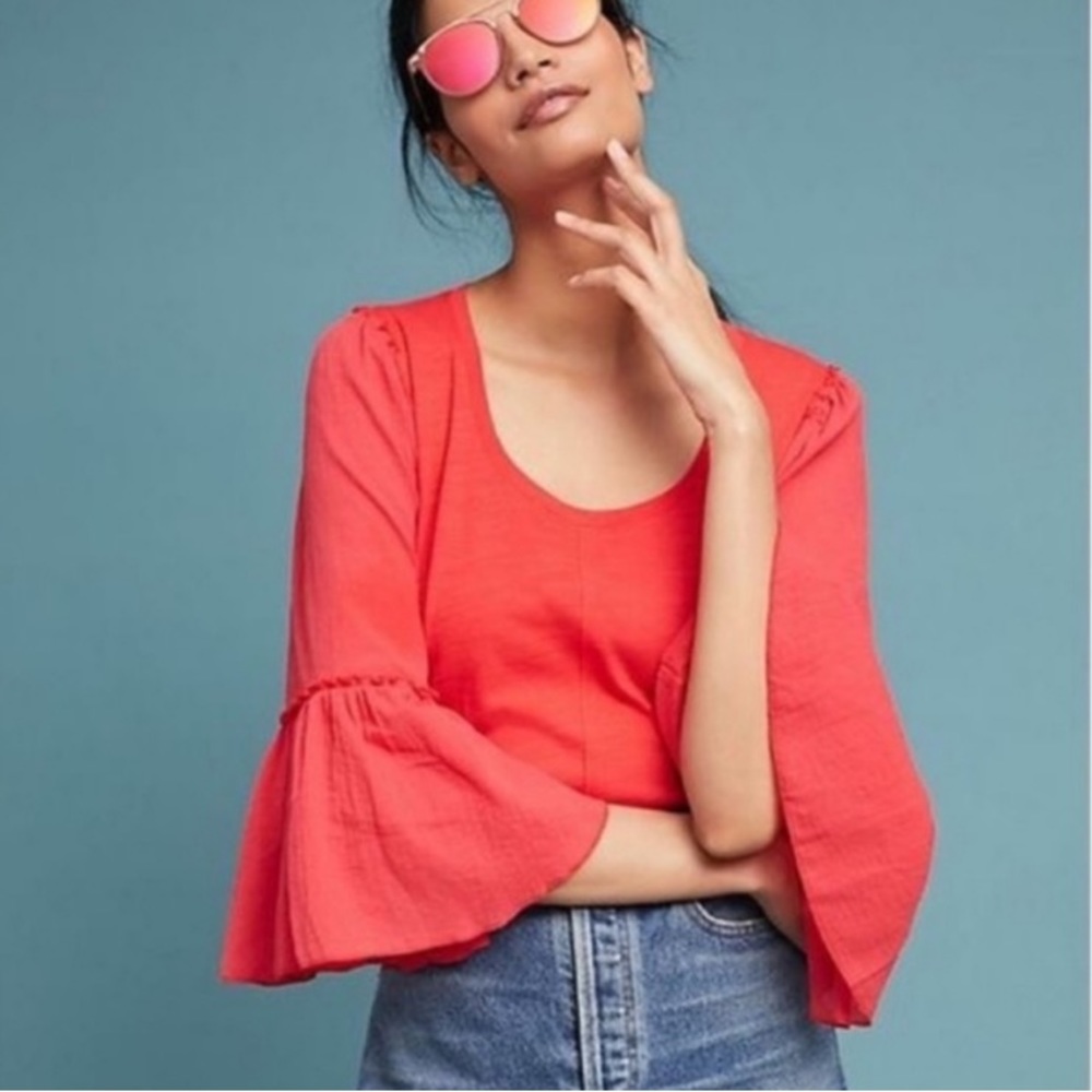 Anthropologie Bordeaux Foster Bell Sleeve Top